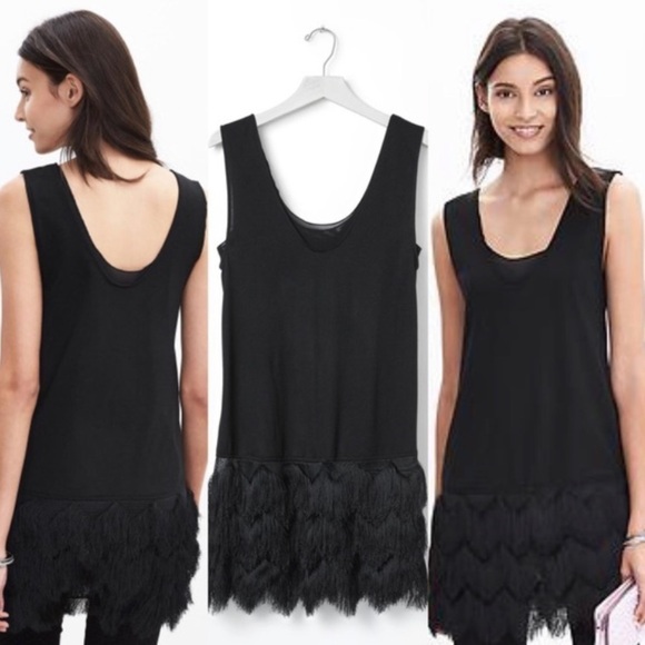 Banana Republic Tops - Banana Republic Black Fringe Feather Bottom Tank Blouse Dress Size XS NWT